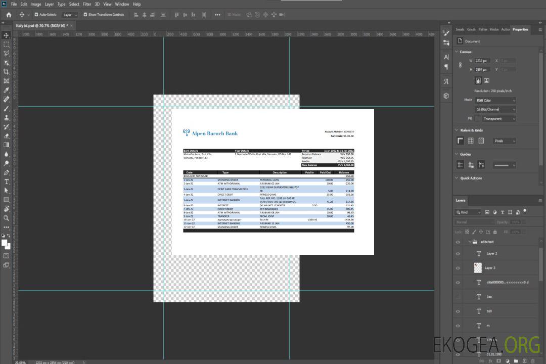 Relevé de la banque Vanuatu Alpen Baruch template